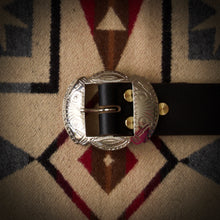 Load image into Gallery viewer, Belt - Vintage Style Western Belt - Horween Black Chromexcel - Antique Brass Studs