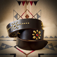 Load image into Gallery viewer, Belt - Vintage Style Western Belt - Horween Black Chromexcel - Antique Brass Studs