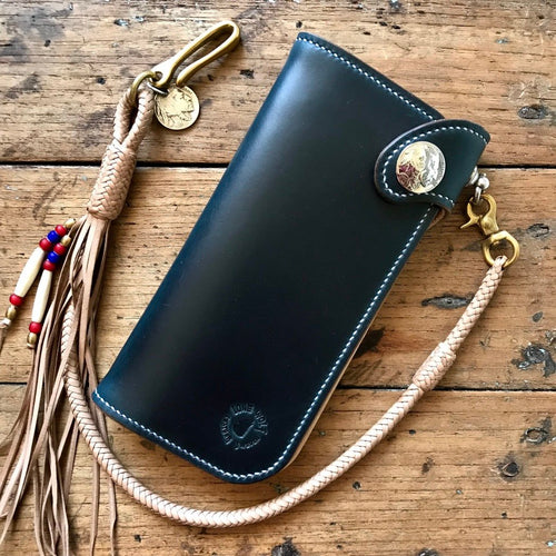 Tall Wallet - Horween Navy Blue Chromexcel