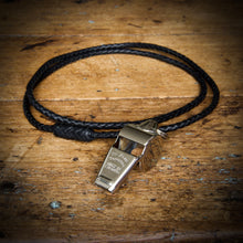 Load image into Gallery viewer, Dog Whistle - Braided Necklace - Black Leather with Acme Thunderer Whistle
