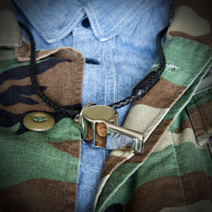 Dog Whistle - Braided Necklace - Black Leather with Acme Thunderer Whistle