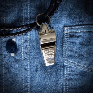 Dog Whistle - Braided Necklace - Black Leather with Acme Thunderer Whistle