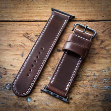 Load image into Gallery viewer, Watch Strap - Apple iWatch - Horween Brown Chromexcel - White Thread