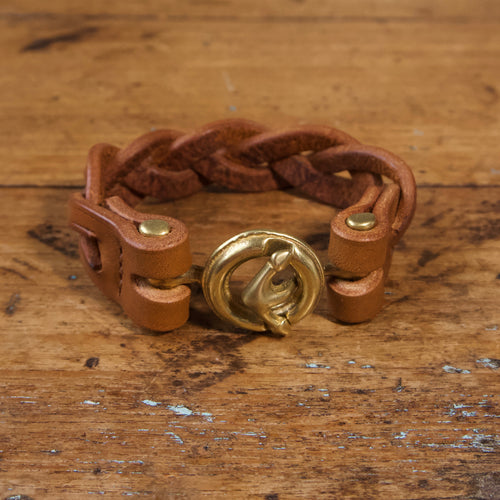 Braided Anchor Buckle Bracelet - Tärnsjö Saddle Tan Veg Tanned