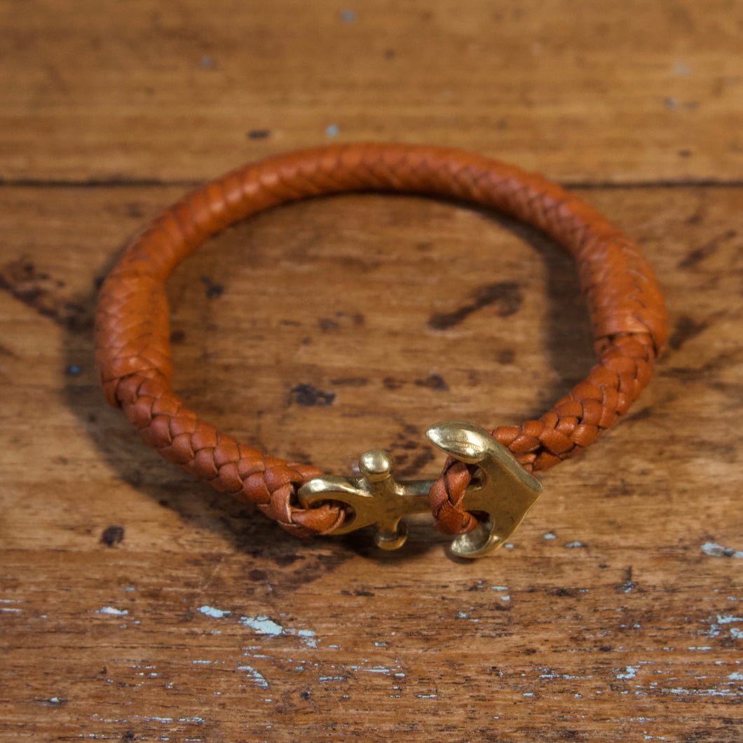 Braided Anchor Good Luck Charm Bracelet - Saddle Tan