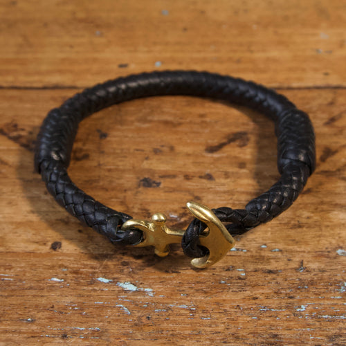 Braided Anchor Good Luck Charm Bracelet - Black