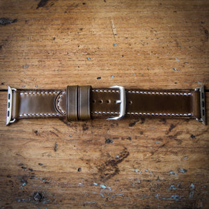 Watch Strap - Apple iWatch - Horween Olive Green Chromexcel - White Thread