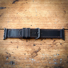 Load image into Gallery viewer, Watch Strap - Apple iWatch - Horween Black Chromexcel - Brown Thread
