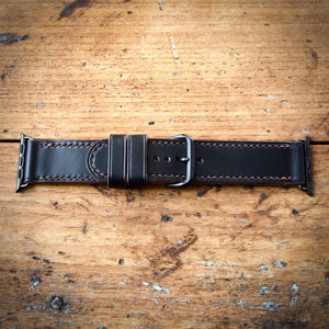 Watch Strap - Apple iWatch - Horween Black Chromexcel - Brown Thread