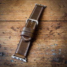 Load image into Gallery viewer, Watch Strap - Apple iWatch - Horween Olive Green Chromexcel - White Thread