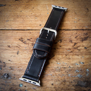 Watch Strap - Apple iWatch - Horween Black Chromexcel - Brown Thread