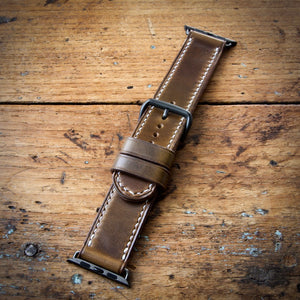 Watch Strap - Apple iWatch - Horween Olive Green Chromexcel - White Thread