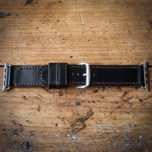 Watch Strap - Apple iWatch - Horween Black Chromexcel - Brown Thread