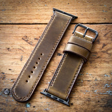 Load image into Gallery viewer, Watch Strap - Apple iWatch - Horween Olive Green Chromexcel - Brown Thread