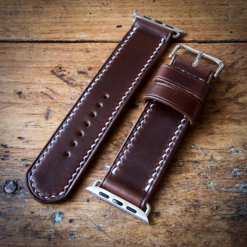 Watch Strap - Apple iWatch - Horween Brown Chromexcel - White Thread