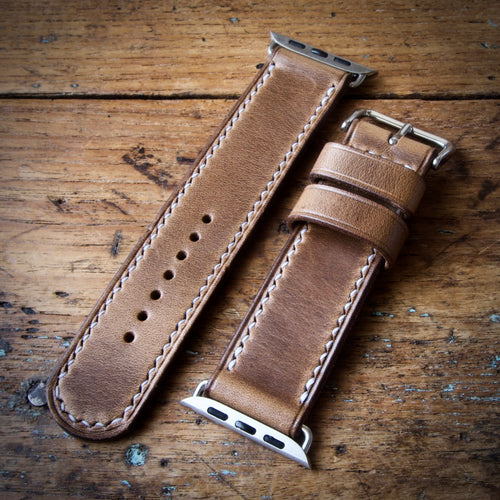 Watch Strap - Apple iWatch - Horween Natural Chromexcel - White Thread