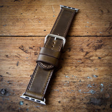 Load image into Gallery viewer, Watch Strap - Apple iWatch - Horween Olive Green Chromexcel - Brown Thread