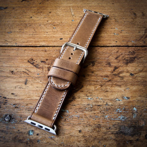 Watch Strap - Apple iWatch - Horween Natural Chromexcel - White Thread