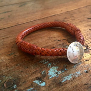 Braided Vintage Button Bracelet - Saddle Tan