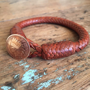 Braided Vintage Button Bracelet - Saddle Tan