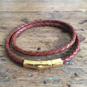 Braided Double Loop Bracelet - Saddle Tan