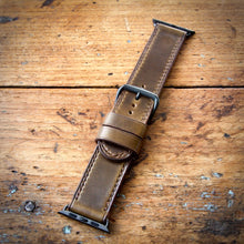 Load image into Gallery viewer, Watch Strap - Apple iWatch - Horween Olive Green Chromexcel - Brown Thread