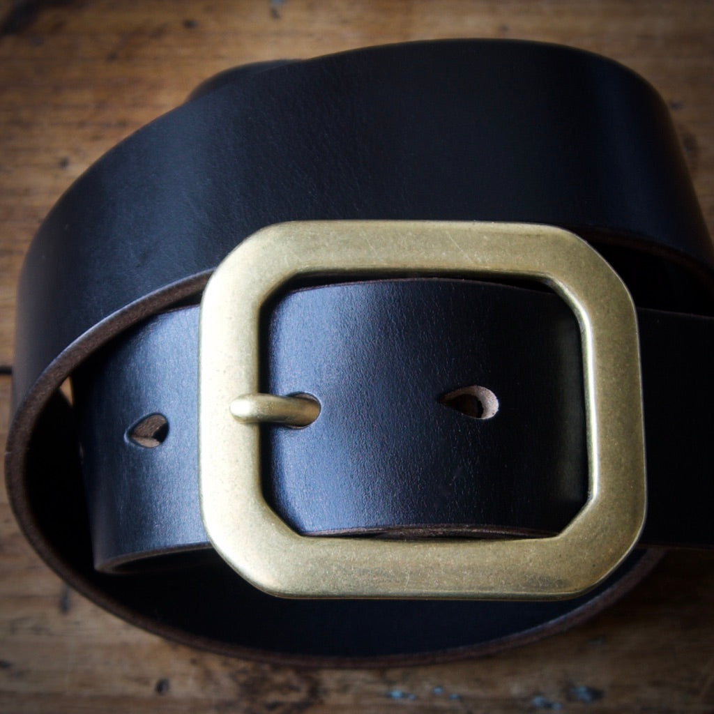 Belt - Horween Chromexcel Black - Your Choice of Solid Brass Buckle – Lone  Wolf Leather