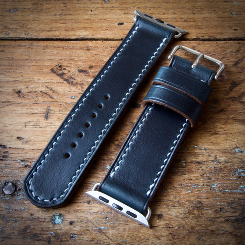 Watch Strap - Apple iWatch - Horween Navy Blue Chromexcel - White Thread