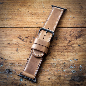 Watch Strap - Apple iWatch - Horween Natural Chromexcel - White Thread